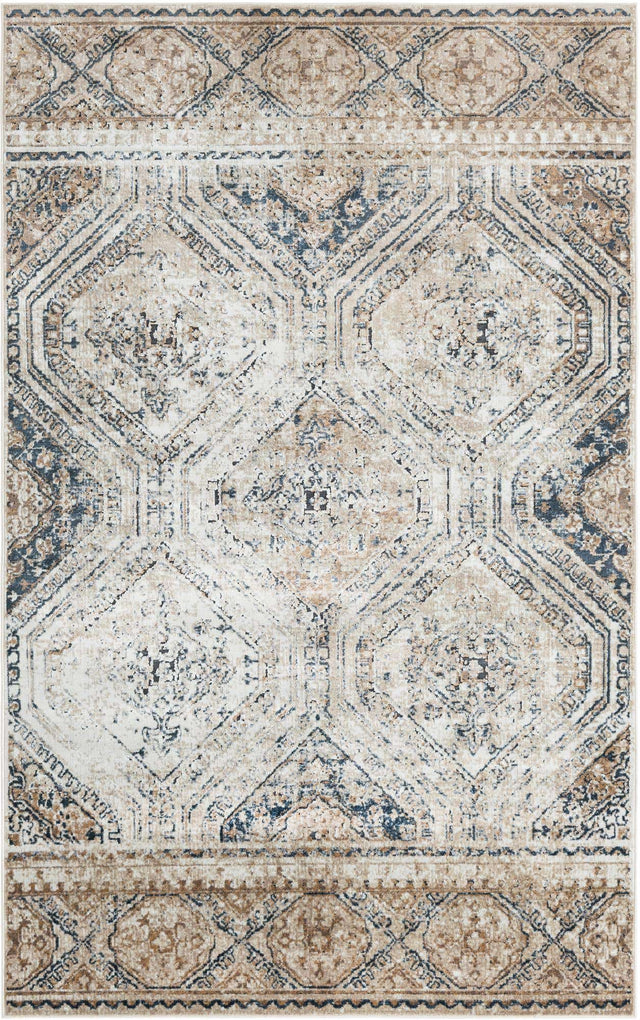 Blue Beige 5' 3 x 8' Chateau Rectangle Area Rug 85% Polypropylene & 15% Chenille With Cotton Backing Traditional Vintage Distressed Carpet for Classical Interior Design Decorating for Sale at Rug Engine