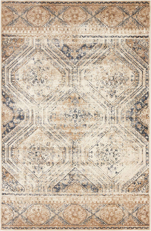 Blue Beige 4' 1 x 6' 1 Chateau Rectangle Area Rug 85% Polypropylene & 15% Chenille With Cotton Backing Traditional Vintage Distressed Carpet for Classical Interior Design Decorating for Sale at Rug Engine