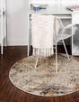 Blue Beige 4' 1 x 4' 1 Chateau Round Area Rug 85% Polypropylene & 15% Chenille With Cotton Backing Traditional Vintage Distressed Carpet for Classical Interior Design Decorating for Sale at Rug Engine