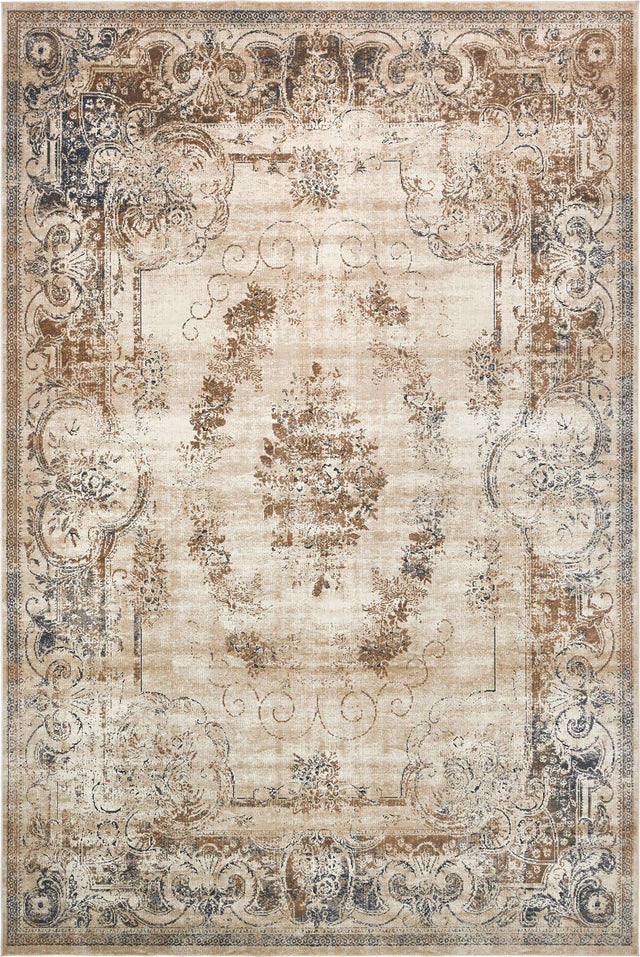 Blue Cream 10' x 14' 5 Chateau Rectangle Area Rug 85% Polypropylene & 15% Chenille With Cotton Backing Traditional Vintage Distressed Carpet for Classical Interior Design Decorating for Sale at Rug Engine