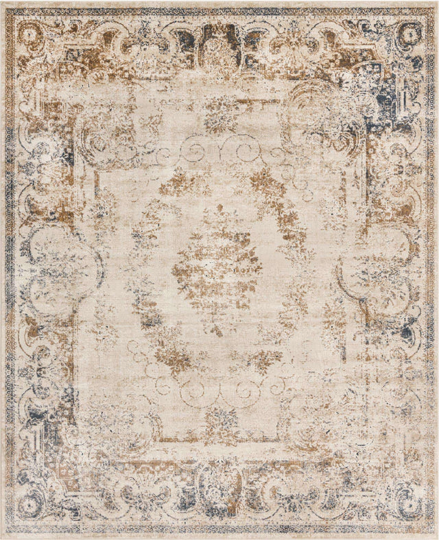 Blue Cream 7' 10 x 10' Chateau Rectangle Area Rug 85% Polypropylene & 15% Chenille With Cotton Backing Traditional Vintage Distressed Carpet for Classical Interior Design Decorating for Sale at Rug Engine