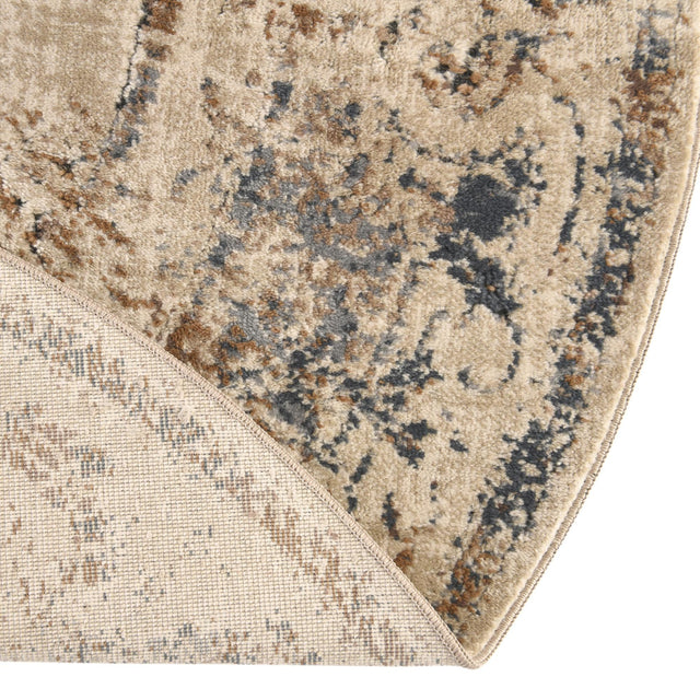 Blue Cream 5' 3 x 5' 3 Chateau Round Area Rug 85% Polypropylene & 15% Chenille With Cotton Backing Traditional Vintage Distressed Carpet for Classical Interior Design Decorating for Sale at Rug Engine