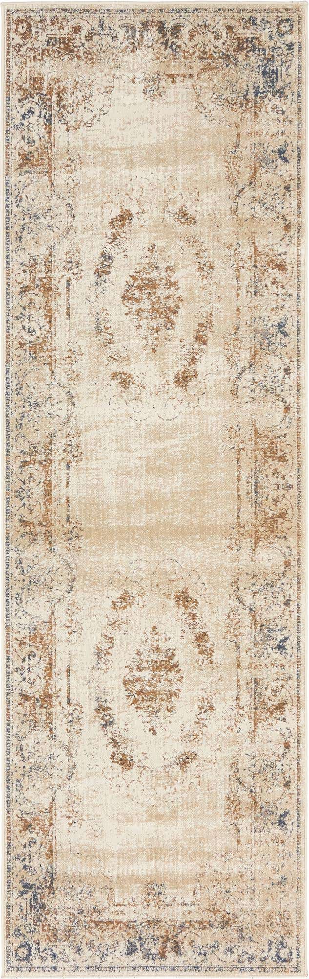 Blue Cream 2' x 6' 9 Chateau Runner Area Rug 85% Polypropylene & 15% Chenille With Cotton Backing Traditional Vintage Distressed Carpet for Classical Interior Design Decorating for Sale at Rug Engine