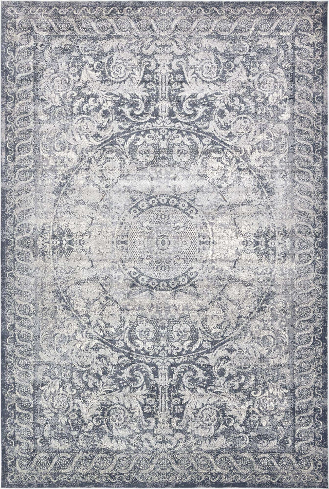 Dark Blue 10' x 14' 5 Chateau Rectangle Area Rug 85% Polypropylene & 15% Chenille With Cotton Backing Traditional Vintage Distressed Carpet for Classical Interior Design Decorating for Sale at Rug Engine