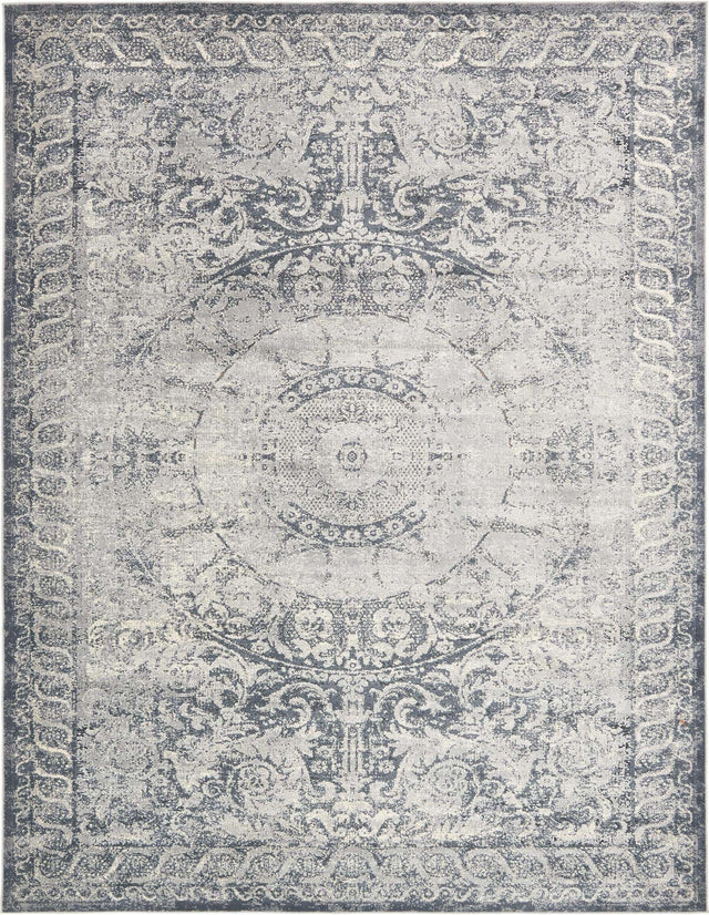 Dark Blue 7' 10 x 10' Chateau Rectangle Area Rug 85% Polypropylene & 15% Chenille With Cotton Backing Traditional Vintage Distressed Carpet for Classical Interior Design Decorating for Sale at Rug Engine