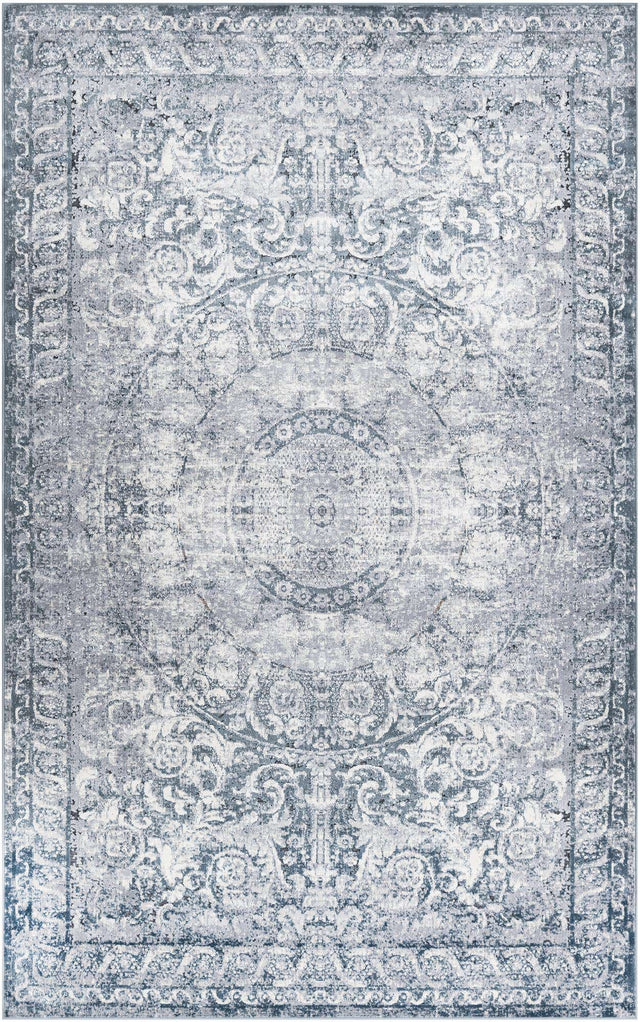Dark Blue 5' 3 x 8' Chateau Rectangle Area Rug 85% Polypropylene & 15% Chenille With Cotton Backing Traditional Vintage Distressed Carpet for Classical Interior Design Decorating for Sale at Rug Engine