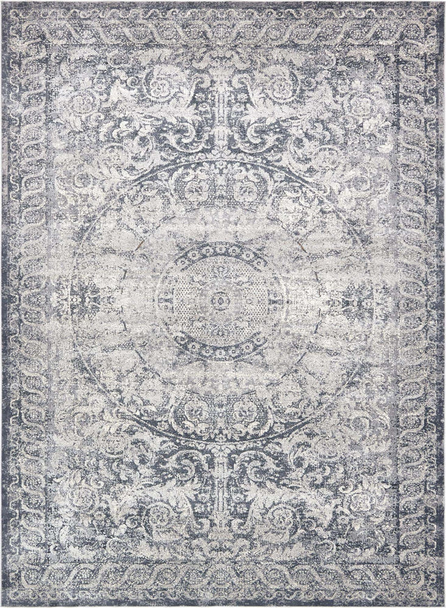 Dark Blue 9' x 12' Chateau Rectangle Area Rug 85% Polypropylene & 15% Chenille With Cotton Backing Traditional Vintage Distressed Carpet for Classical Interior Design Decorating for Sale at Rug Engine