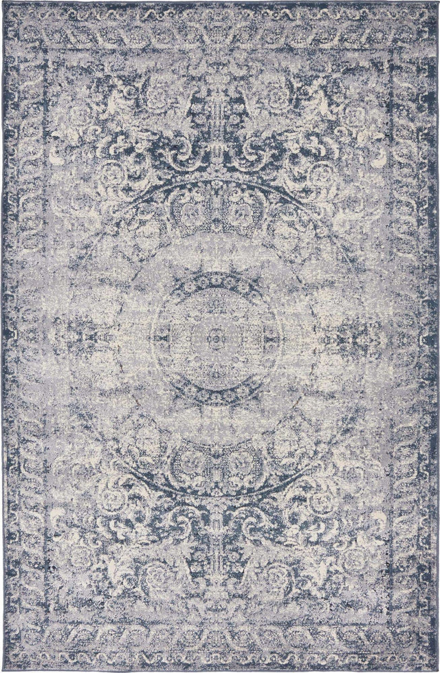Dark Blue 4' 1 x 6' 1 Chateau Rectangle Area Rug 85% Polypropylene & 15% Chenille With Cotton Backing Traditional Vintage Distressed Carpet for Classical Interior Design Decorating for Sale at Rug Engine