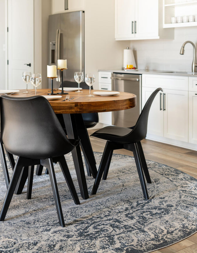 Dark Blue 7' 10 x 7' 10 Chateau Round Area Rug 85% Polypropylene & 15% Chenille With Cotton Backing Traditional Vintage Distressed Carpet for Classical Interior Design Decorating for Sale at Rug Engine