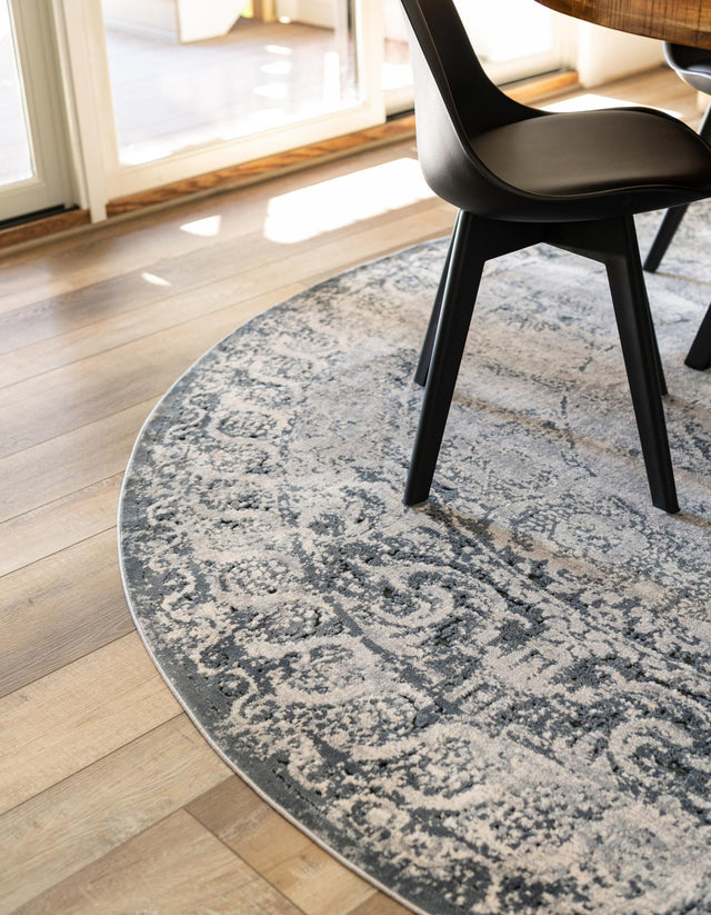 Dark Blue 7' 10 x 7' 10 Chateau Round Area Rug 85% Polypropylene & 15% Chenille With Cotton Backing Traditional Vintage Distressed Carpet for Classical Interior Design Decorating for Sale at Rug Engine