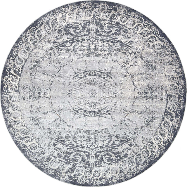 Dark Blue 7' 10 x 7' 10 Chateau Round Area Rug 85% Polypropylene & 15% Chenille With Cotton Backing Traditional Vintage Distressed Carpet for Classical Interior Design Decorating for Sale at Rug Engine