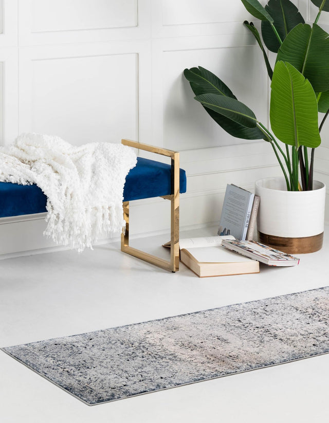 Dark Blue 3' 1 x 13' 1 Chateau Runner Area Rug 85% Polypropylene & 15% Chenille With Cotton Backing Traditional Vintage Distressed Carpet for Classical Interior Design Decorating for Sale at Rug Engine