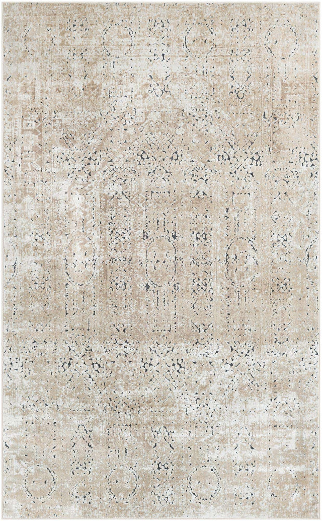 Beige 5' 3 x 8' Chateau Rectangle Area Rug 85% Polypropylene & 15% Chenille With Cotton Backing Traditional Vintage Distressed Carpet for Classical Interior Design Decorating for Sale at Rug Engine