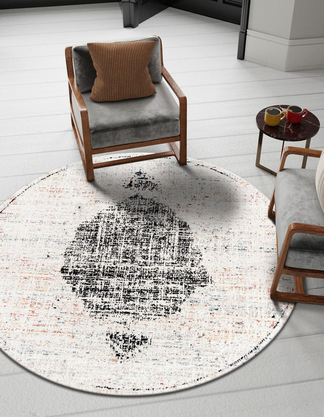 Beige 7' 10 x 7' 10 Chateau Round Area Rug 85% Polypropylene & 15% Chenille With Cotton Backing Traditional Vintage Distressed Carpet for Classical Interior Design Decorating for Sale at Rug Engine