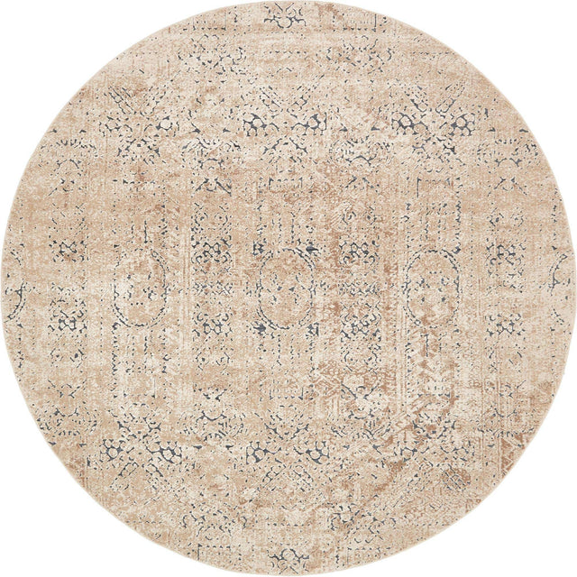 Beige 7' 10 x 7' 10 Chateau Round Area Rug 85% Polypropylene & 15% Chenille With Cotton Backing Traditional Vintage Distressed Carpet for Classical Interior Design Decorating for Sale at Rug Engine