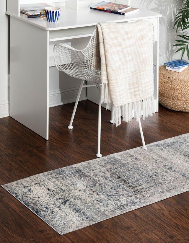 Gray 3' 1 x 13' 1 Chateau Runner Area Rug 85% Polypropylene & 15% Chenille With Cotton Backing Traditional Vintage Distressed Carpet for Classical Interior Design Decorating for Sale at Rug Engine