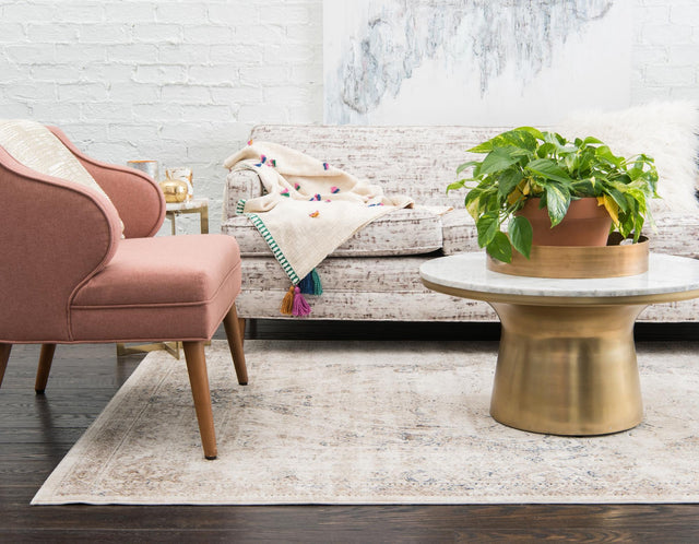 Beige 6' 1 x 9' Chateau Rectangle Area Rug 85% Polypropylene & 15% Chenille With Cotton Backing Traditional Vintage Distressed Carpet for Classical Interior Design Decorating for Sale at Rug Engine