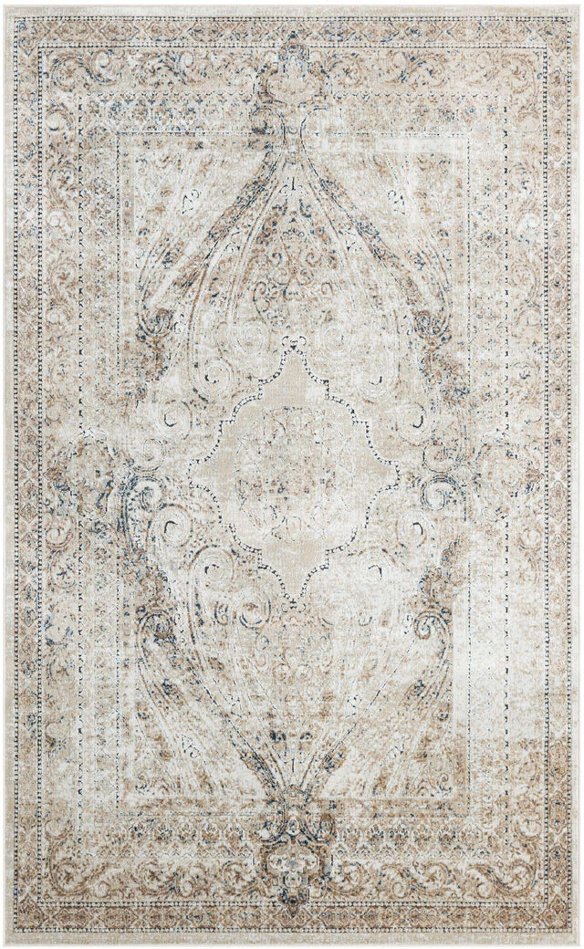 Beige 5' 3 x 8' Chateau Rectangle Area Rug 85% Polypropylene & 15% Chenille With Cotton Backing Traditional Vintage Distressed Carpet for Classical Interior Design Decorating for Sale at Rug Engine
