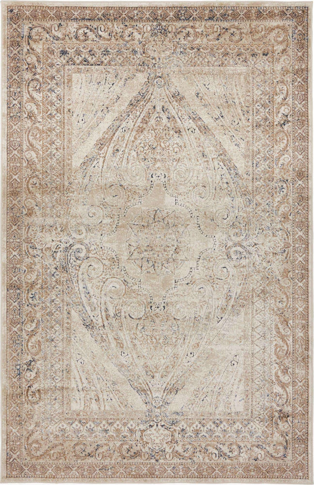 Beige 4' 1 x 6' 1 Chateau Rectangle Area Rug 85% Polypropylene & 15% Chenille With Cotton Backing Traditional Vintage Distressed Carpet for Classical Interior Design Decorating for Sale at Rug Engine