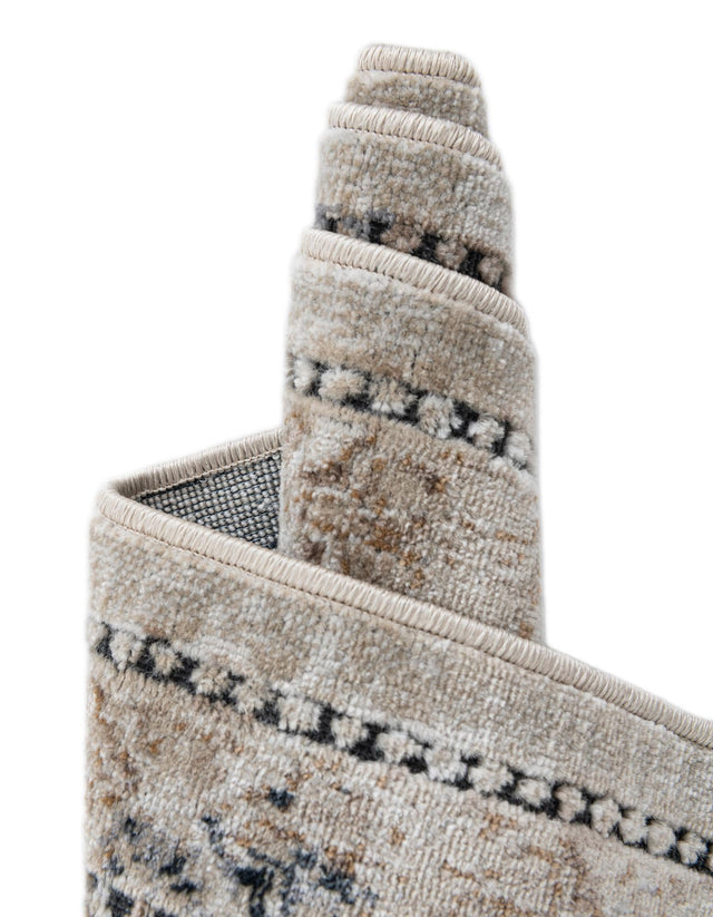 Beige 7' 10 x 7' 10 Chateau Round Area Rug 85% Polypropylene & 15% Chenille With Cotton Backing Traditional Vintage Distressed Carpet for Classical Interior Design Decorating for Sale at Rug Engine