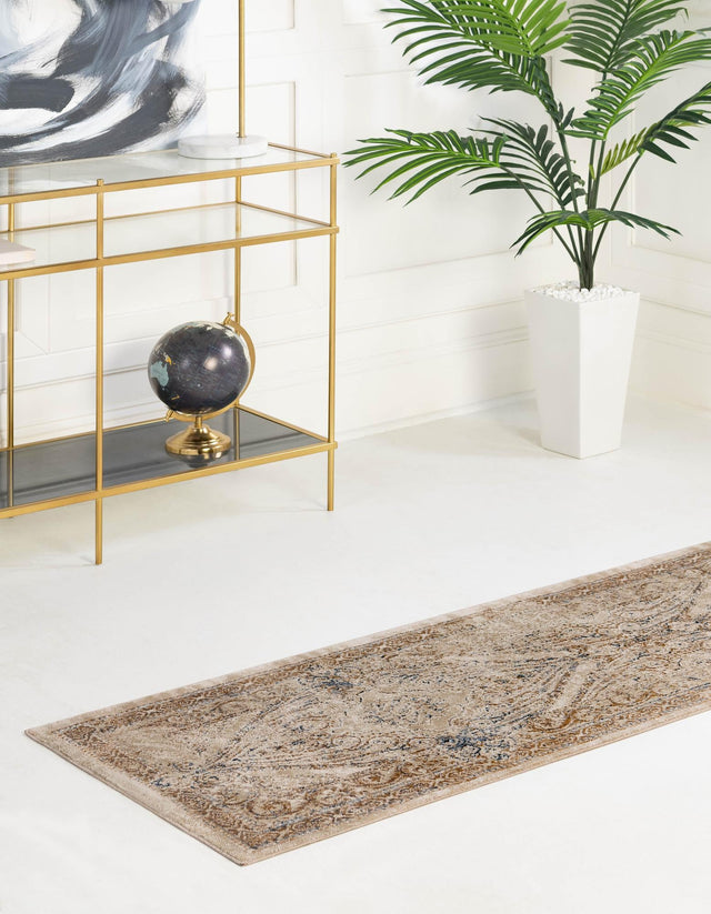 Beige 2' x 6' 9 Chateau Runner Area Rug 85% Polypropylene & 15% Chenille With Cotton Backing Traditional Vintage Distressed Carpet for Classical Interior Design Decorating for Sale at Rug Engine