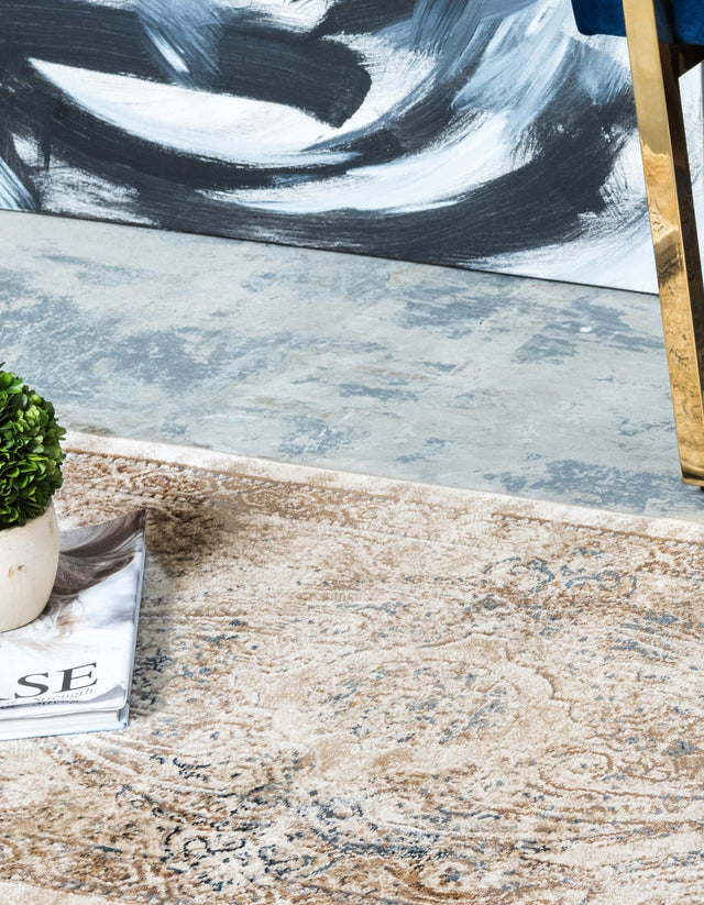 Beige 3' 1 x 13' 1 Chateau Runner Area Rug 85% Polypropylene & 15% Chenille With Cotton Backing Traditional Vintage Distressed Carpet for Classical Interior Design Decorating for Sale at Rug Engine