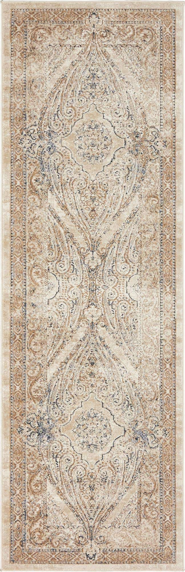 Beige 2' x 6' 9 Chateau Runner Area Rug 85% Polypropylene & 15% Chenille With Cotton Backing Traditional Vintage Distressed Carpet for Classical Interior Design Decorating for Sale at Rug Engine