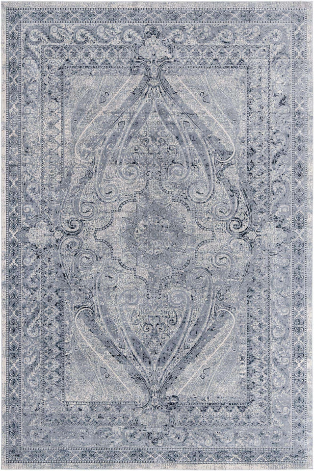 Dark Blue 10' x 14' 5 Chateau Rectangle Area Rug 85% Polypropylene & 15% Chenille With Cotton Backing Traditional Vintage Distressed Carpet for Classical Interior Design Decorating for Sale at Rug Engine