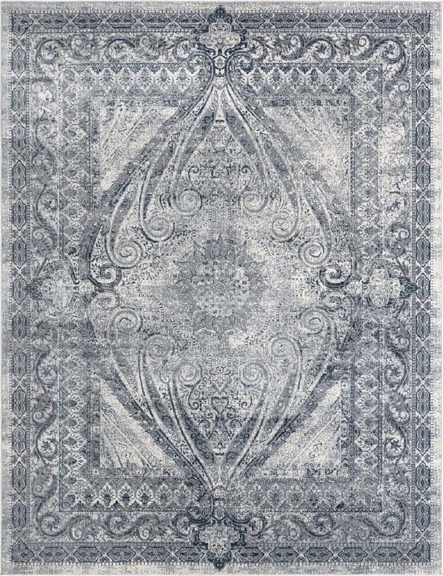 Dark Blue 7' 10 x 10' Chateau Rectangle Area Rug 85% Polypropylene & 15% Chenille With Cotton Backing Traditional Vintage Distressed Carpet for Classical Interior Design Decorating for Sale at Rug Engine