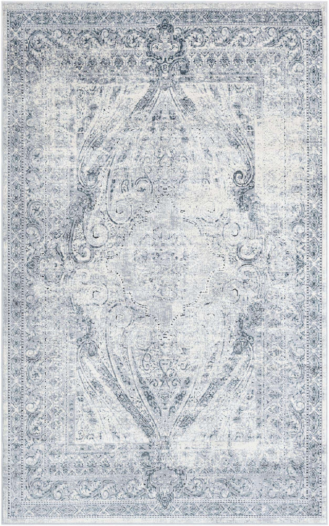 Dark Blue 5' 3 x 8' Chateau Rectangle Area Rug 85% Polypropylene & 15% Chenille With Cotton Backing Traditional Vintage Distressed Carpet for Classical Interior Design Decorating for Sale at Rug Engine
