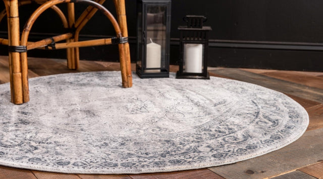 Dark Blue 7' 10 x 7' 10 Chateau Round Area Rug 85% Polypropylene & 15% Chenille With Cotton Backing Traditional Vintage Distressed Carpet for Classical Interior Design Decorating for Sale at Rug Engine