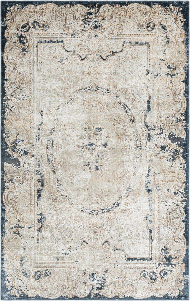 Cream 5' 3 x 8' Chateau Rectangle Area Rug 85% Polypropylene & 15% Chenille With Cotton Backing Traditional Vintage Distressed Carpet for Classical Interior Design Decorating for Sale at Rug Engine