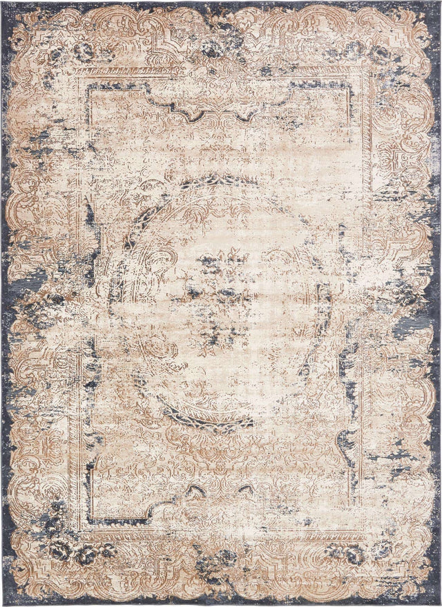 Cream 9' x 12' Chateau Rectangle Area Rug 85% Polypropylene & 15% Chenille With Cotton Backing Traditional Vintage Distressed Carpet for Classical Interior Design Decorating for Sale at Rug Engine