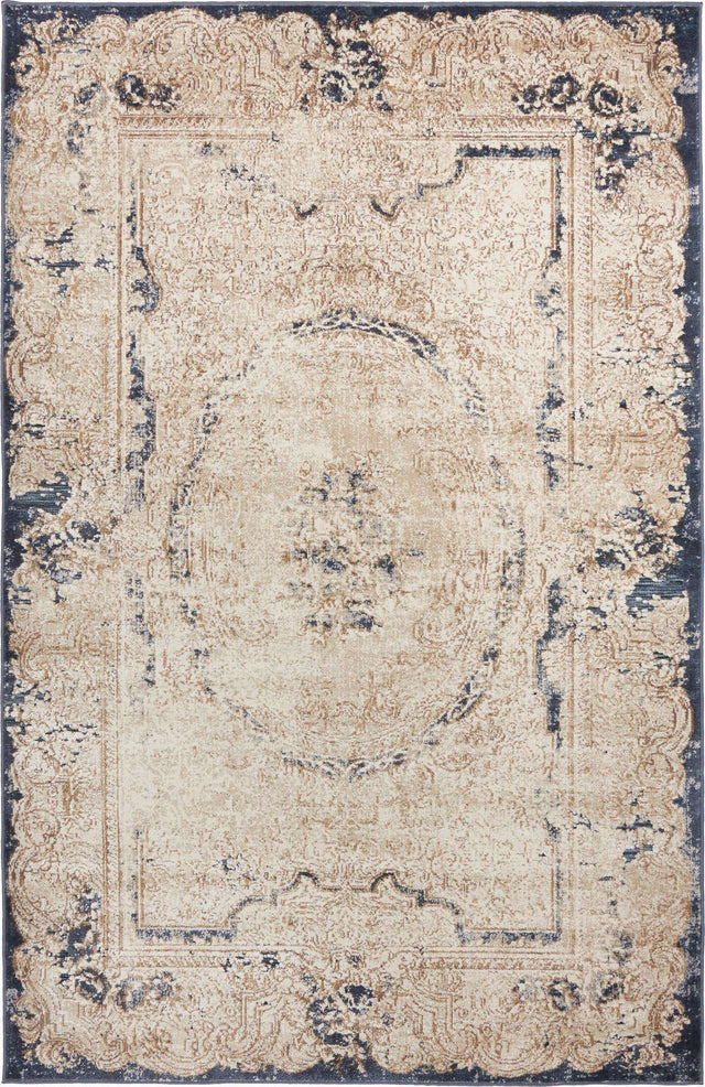 Cream 4' 1 x 6' 1 Chateau Rectangle Area Rug 85% Polypropylene & 15% Chenille With Cotton Backing Traditional Vintage Distressed Carpet for Classical Interior Design Decorating for Sale at Rug Engine