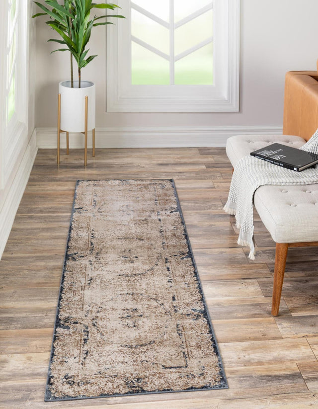 Cream 2' x 6' 9 Chateau Runner Area Rug 85% Polypropylene & 15% Chenille With Cotton Backing Traditional Vintage Distressed Carpet for Classical Interior Design Decorating for Sale at Rug Engine