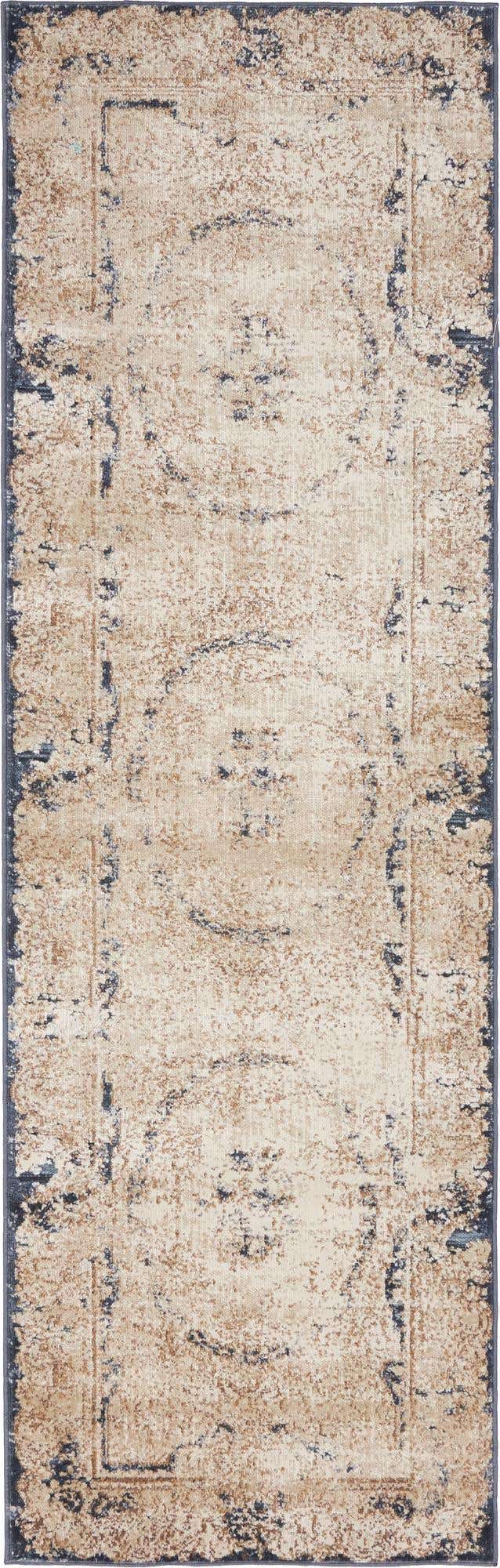 Cream 2' x 6' 9 Chateau Runner Area Rug 85% Polypropylene & 15% Chenille With Cotton Backing Traditional Vintage Distressed Carpet for Classical Interior Design Decorating for Sale at Rug Engine