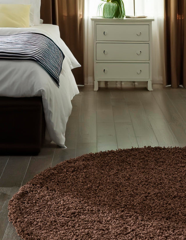 Chocolate Brown 5' 3 x 5' 3 Solid Shag Round Area Rug Thick Soft Touch Fluffy & Plush Shaggy Pile Durable Minimalist Carpet for Classic Interior Design for Sale at Rug Engine