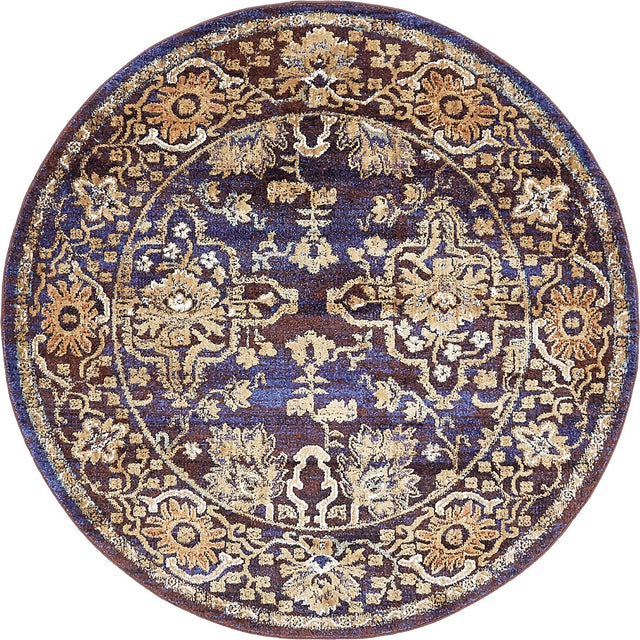 Dark Blue 5' x 5' Augustus Round Area Rug 70% Polypropylene & 30% Polyester With Cotton Backing Easy Clean Home Decor Carpet for Sale at Rug Engine