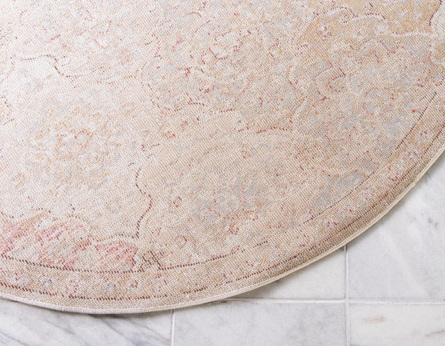 Beige 8' x 8' Augustus Round Area Rug 70% Polypropylene & 30% Polyester With Cotton Backing Easy Clean Home Decor Carpet for Sale at Rug Engine