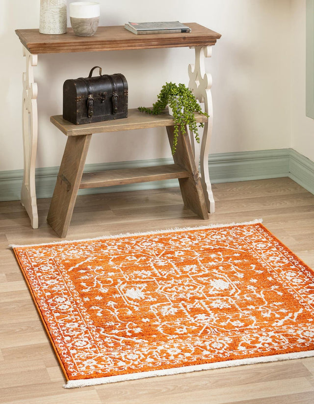 Terracotta 4' x 4' New Classical Square Area Rug 70% Polypropylene & 30% Polyester Traditional Vintage Distressed Carpet for Interior Design Home Decor for Sale at Rug Engine
