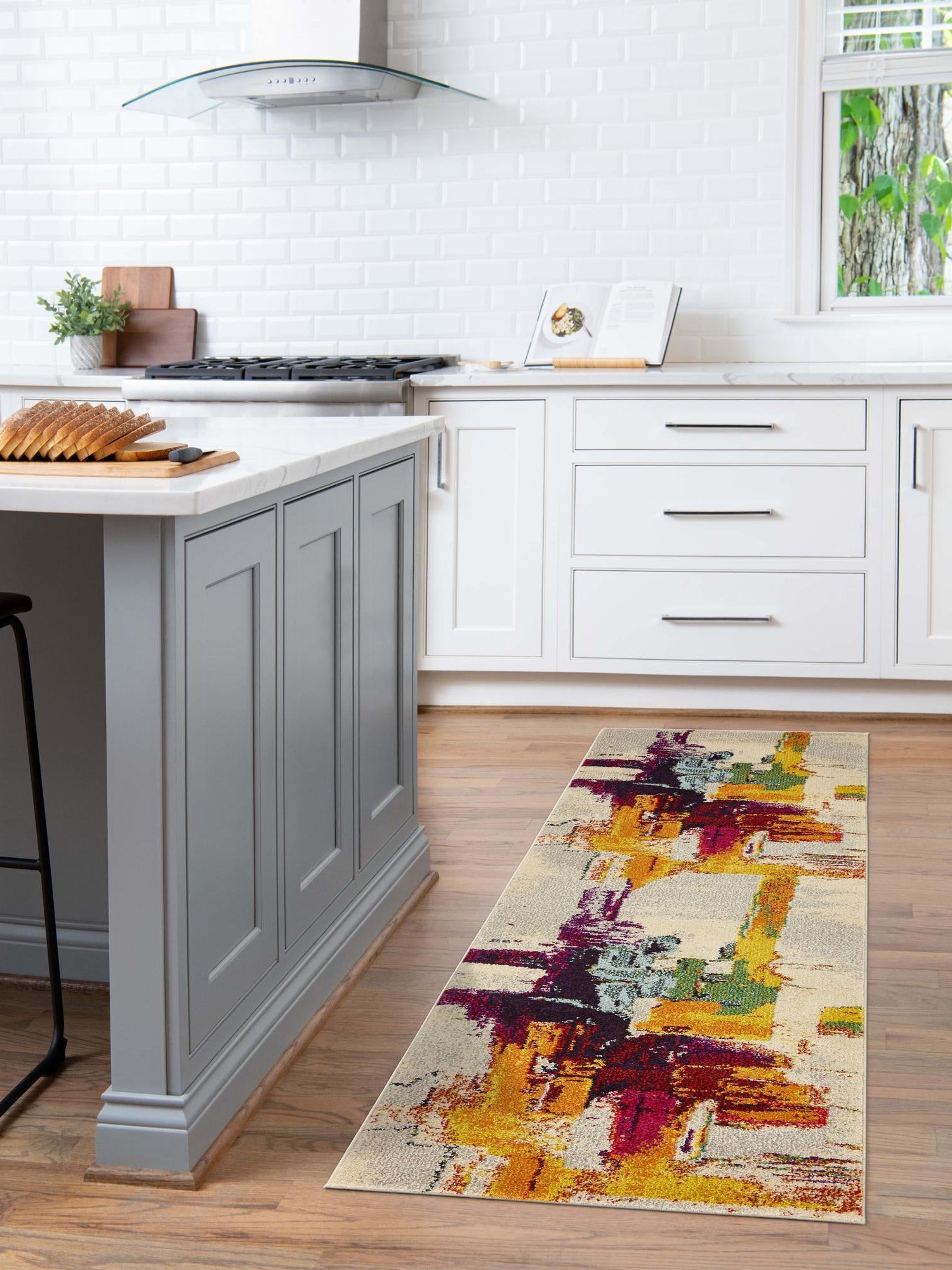 Beige 2' 7 x 10' Estrella Runner Area Rug 100% Polypropylene Non-Shedding Stain Resistant Carpet Colorful Modern Abstract Design Easy Clean for Home Decor for Sale at Rug Engine