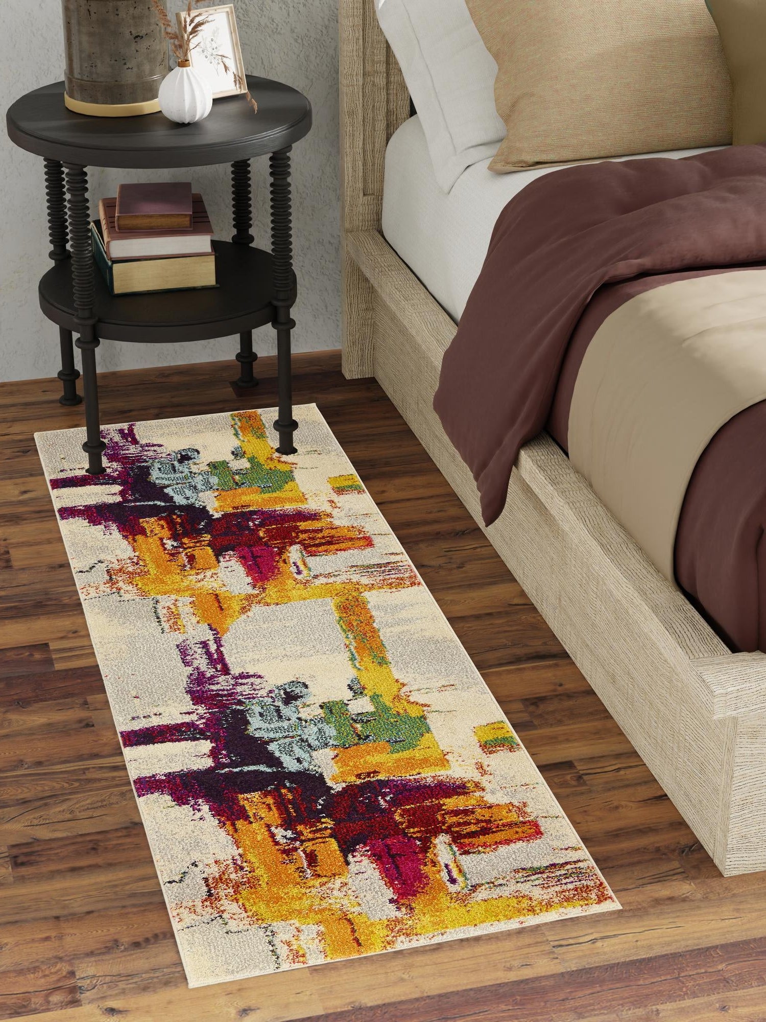 Beige 2' 7 x 10' Estrella Runner Area Rug 100% Polypropylene Non-Shedding Stain Resistant Carpet Colorful Modern Abstract Design Easy Clean for Home Decor for Sale at Rug Engine