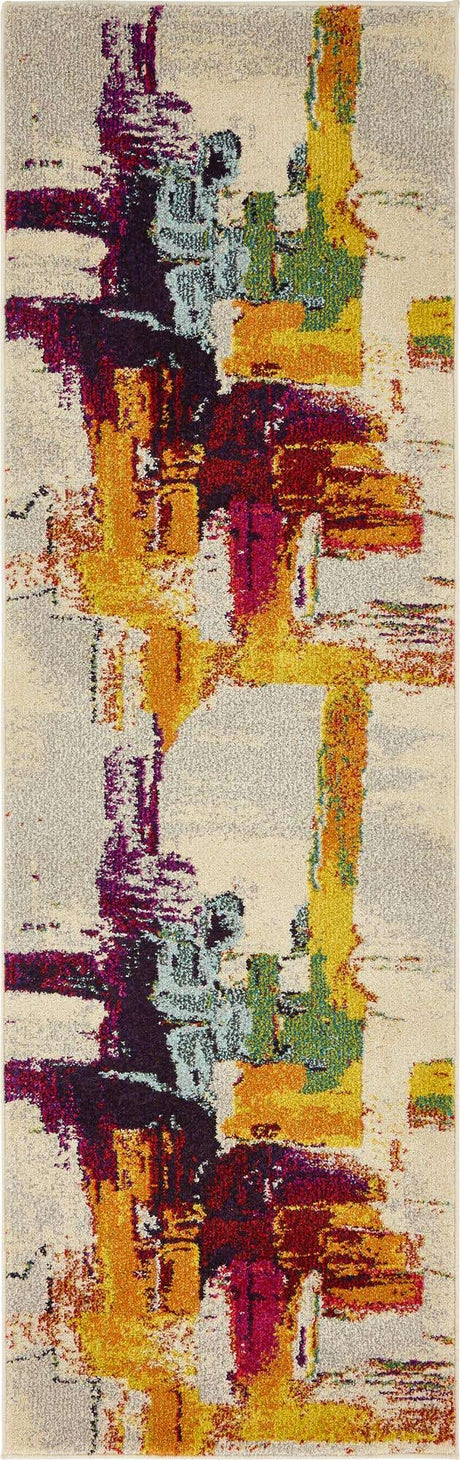 Beige 2' 2 x 6' 9 Estrella Runner Area Rug 100% Polypropylene Non-Shedding Stain Resistant Carpet Colorful Modern Abstract Design Easy Clean for Home Decor for Sale at Rug Engine
