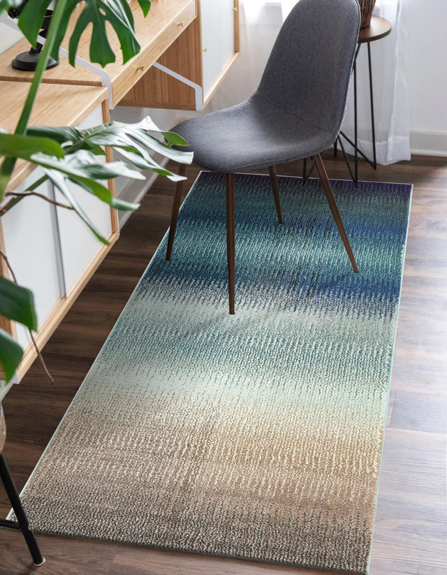 Blue 2' 7 x 10' Estrella Runner Area Rug 100% Polypropylene Non-Shedding Stain Resistant Carpet Colorful Modern Abstract Design Easy Clean for Home Decor for Sale at Rug Engine