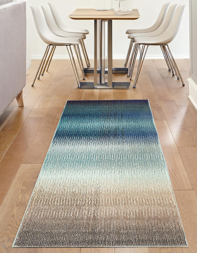 Blue 2' 7 x 10' Estrella Runner Area Rug 100% Polypropylene Non-Shedding Stain Resistant Carpet Colorful Modern Abstract Design Easy Clean for Home Decor for Sale at Rug Engine