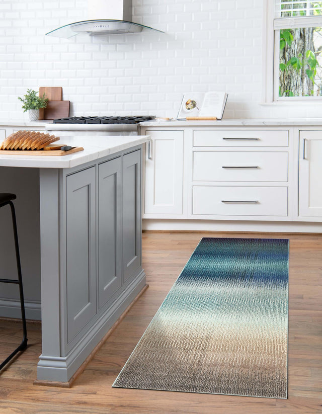 Blue 2' 7 x 10' Estrella Runner Area Rug 100% Polypropylene Non-Shedding Stain Resistant Carpet Colorful Modern Abstract Design Easy Clean for Home Decor for Sale at Rug Engine