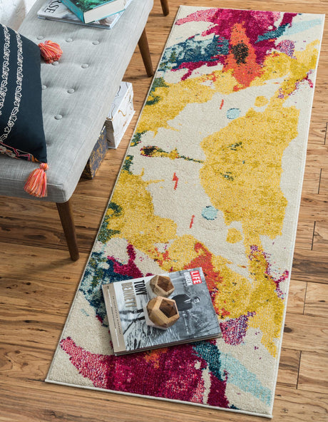 Beige 2' 7 x 10' Estrella Runner Area Rug 100% Polypropylene Non-Shedding Stain Resistant Carpet Colorful Modern Abstract Design Easy Clean for Home Decor for Sale at Rug Engine