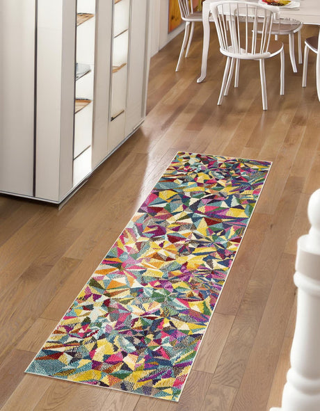 Multicolor 2' 2 x 6' 9 Estrella Runner Area Rug 100% Polypropylene Non-Shedding Stain Resistant Carpet Colorful Modern Abstract Design Easy Clean for Home Decor for Sale at Rug Engine