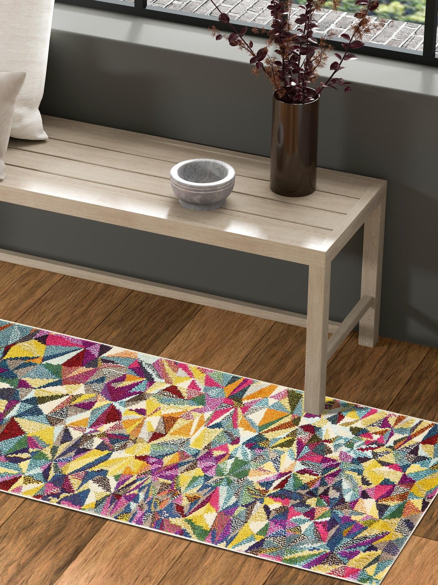 Multicolor 2' 7 x 10' Estrella Runner Area Rug 100% Polypropylene Non-Shedding Stain Resistant Carpet Colorful Modern Abstract Design Easy Clean for Home Decor for Sale at Rug Engine