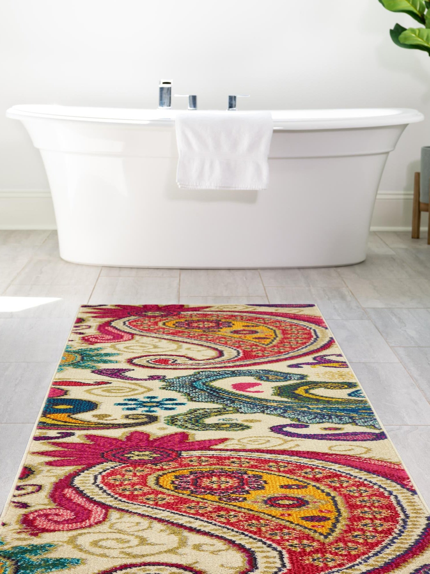 Cream 2' 2 x 6' 9 Estrella Runner Area Rug 100% Polypropylene Non-Shedding Stain Resistant Carpet Colorful Modern Abstract Design Easy Clean for Home Decor for Sale at Rug Engine